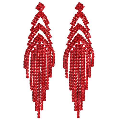 Brass Drop Earring, fashion jewelry & for woman & with rhinestone, more colors for choice, Sold By Pair