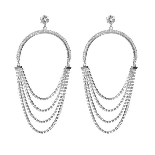 Brass Drop Earring, fashion jewelry & for woman & with rhinestone, more colors for choice, Sold By Pair