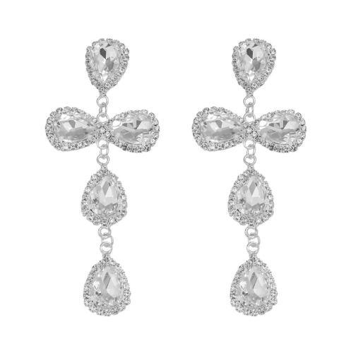 Brass Drop Earring, fashion jewelry & for woman & with rhinestone, Sold By Pair