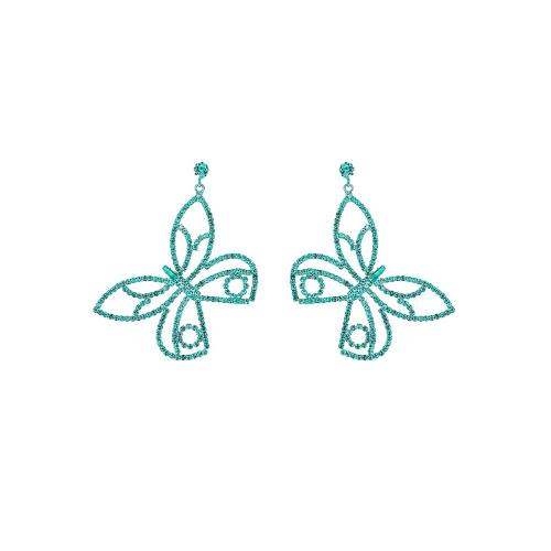 Brass Drop Earring, Butterfly, fashion jewelry & for woman & with rhinestone, more colors for choice, Sold By Pair
