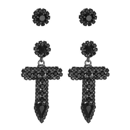 Brass Drop Earring, 2 pieces & for woman & with rhinestone, more colors for choice, Sold By Pair