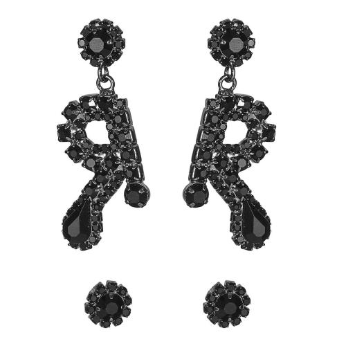 Brass Drop Earring, 2 pieces & for woman & with rhinestone, Sold By Pair