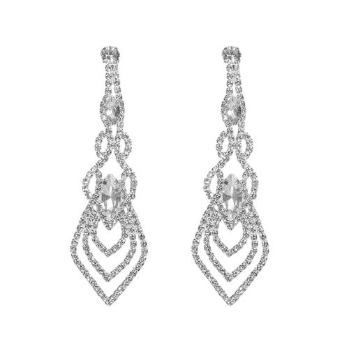 Brass Drop Earring, fashion jewelry & for woman & with rhinestone, Sold By Pair