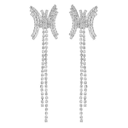 Brass Drop Earring, fashion jewelry & for woman & with rhinestone, more colors for choice, Sold By Pair