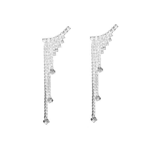 Brass Drop Earring, fashion jewelry & for woman & with rhinestone, Sold By Pair
