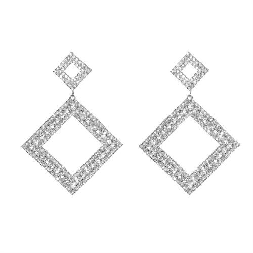 Brass Drop Earring, fashion jewelry & for woman & with rhinestone, Sold By Pair