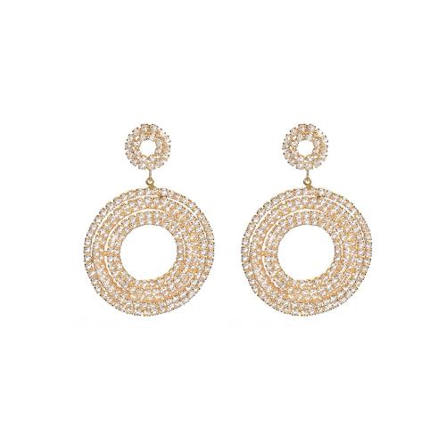 Brass Drop Earring, fashion jewelry & for woman & with rhinestone, golden, Sold By Pair