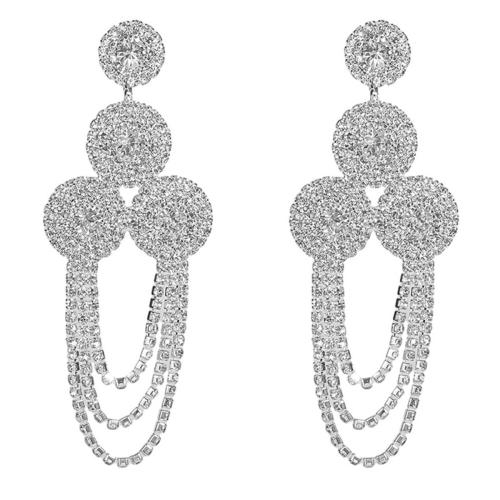Brass Drop Earring, fashion jewelry & for woman & with rhinestone, silver color, Sold By Pair