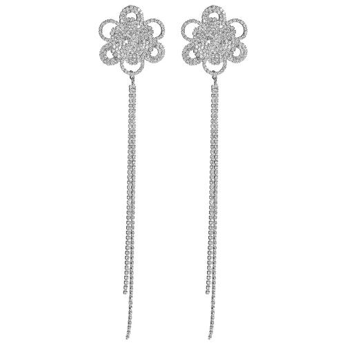 Brass Drop Earring, fashion jewelry & for woman & with rhinestone, silver color, Sold By Pair