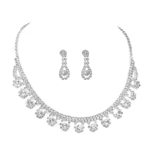 Brass Jewelry Set, 2 pieces & fashion jewelry & for woman & with rhinestone, Sold By Set