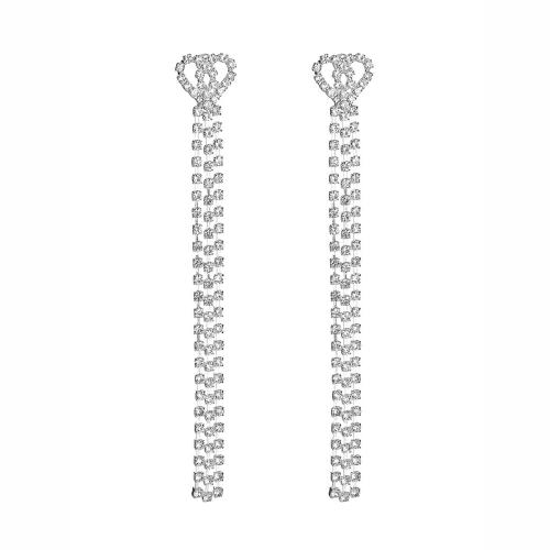 Brass Drop Earring, fashion jewelry & for woman & with rhinestone, Sold By PC