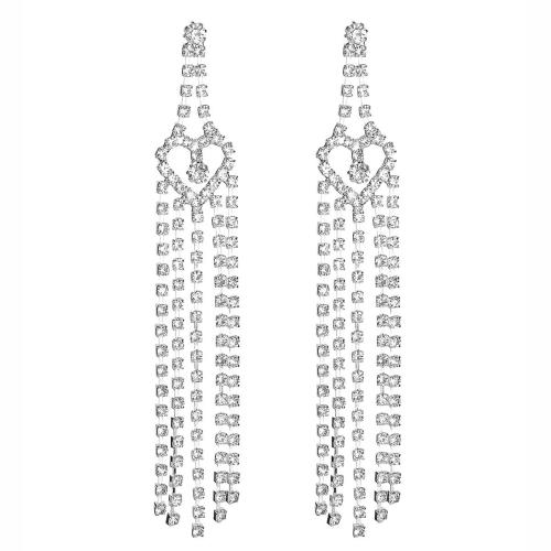Brass Drop Earring, fashion jewelry & for woman & with rhinestone, more colors for choice, Sold By Pair