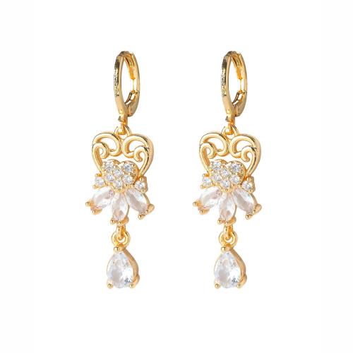 Brass Drop Earring, with Cubic Zirconia, fashion jewelry & for woman, Sold By PC