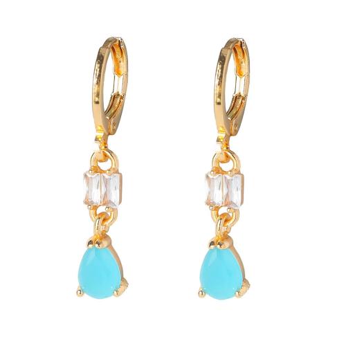 Brass Drop Earring, with Cubic Zirconia, fashion jewelry & for woman, Sold By PC