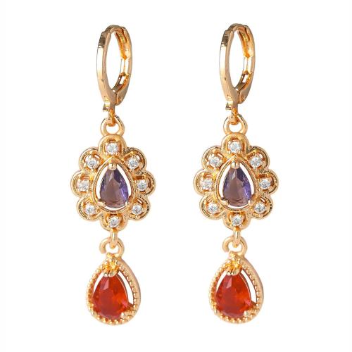 Brass Drop Earring, with Cubic Zirconia, fashion jewelry & for woman, Sold By Pair