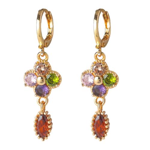 Brass Drop Earring, with Cubic Zirconia, fashion jewelry & for woman, Sold By Pair