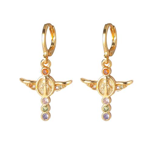 Brass Drop Earring, with Cubic Zirconia, fashion jewelry & for woman, Sold By Pair