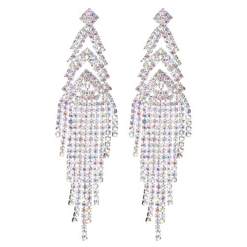 Brass Drop Earring, fashion jewelry & for woman & with rhinestone, more colors for choice, Sold By Pair