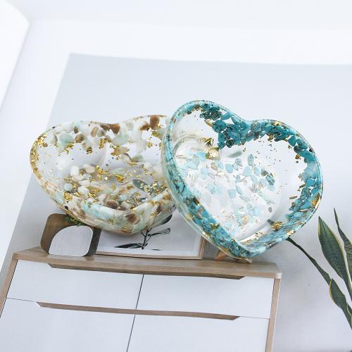 Natural Gravel Decoration, with Resin, Heart, epoxy gel, different materials for choice, 70x25x80mm, Sold By PC