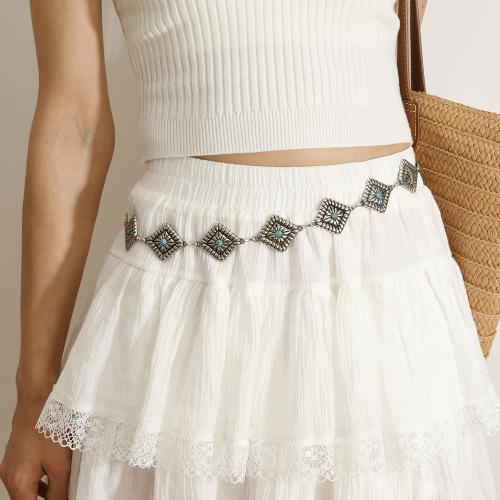 Tibetan Style Waist Chain, with Iron, Rhombus, plated, Bohemian style & for woman, silver color, Length:Approx 120 cm, Sold By PC
