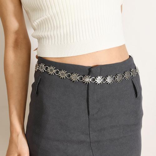 Tibetan Style Waist Chain, with Iron, Flower, plated, fashion jewelry & for woman, silver color, Length:Approx 106 cm, Sold By PC