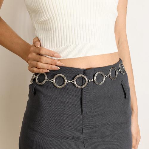 Tibetan Style Waist Chain, with Iron, Donut, plated, for woman & hollow, silver color, Length:Approx 110 cm, Sold By PC
