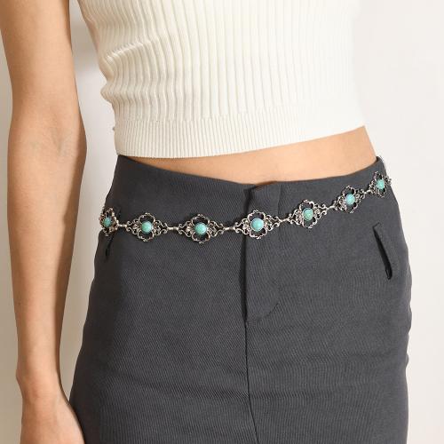 Tibetan Style Waist Chain, with turquoise & Iron, plated, vintage & for woman, silver color, Length:Approx 120 cm, Sold By PC