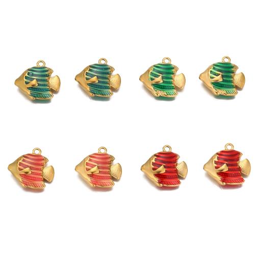 Stainless Steel Animal Pendants, 304 Stainless Steel, Goldfish, gold color plated, fashion jewelry & enamel, more colors for choice, 5PCs/Bag, Sold By Bag