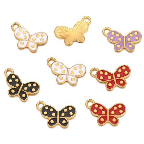 Stainless Steel Animal Pendants, 304 Stainless Steel, Butterfly, gold color plated, fashion jewelry & enamel, more colors for choice, 5PCs/Bag, Sold By Bag