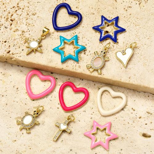 Rhinestone Brass Pendants, plated, DIY & micro pave cubic zirconia & enamel & with rhinestone, more colors for choice, nickel, lead & cadmium free, 3PCs/Bag, Sold By Bag