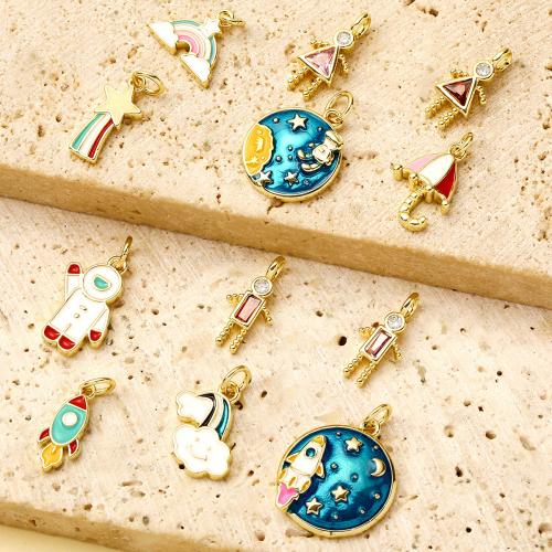 Rhinestone Brass Pendants, plated, DIY & micro pave cubic zirconia & enamel & with rhinestone, more colors for choice, nickel, lead & cadmium free, 3PCs/Bag, Sold By Bag