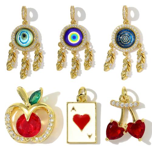 Rhinestone Brass Pendants, plated, DIY & micro pave cubic zirconia & enamel & with rhinestone, more colors for choice, nickel, lead & cadmium free, 3PCs/Bag, Sold By Bag