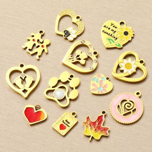 Stainless Steel Pendants, 304 Stainless Steel, gold color plated, DIY & enamel & with rhinestone, more colors for choice, 3PCs/Bag, Sold By Bag