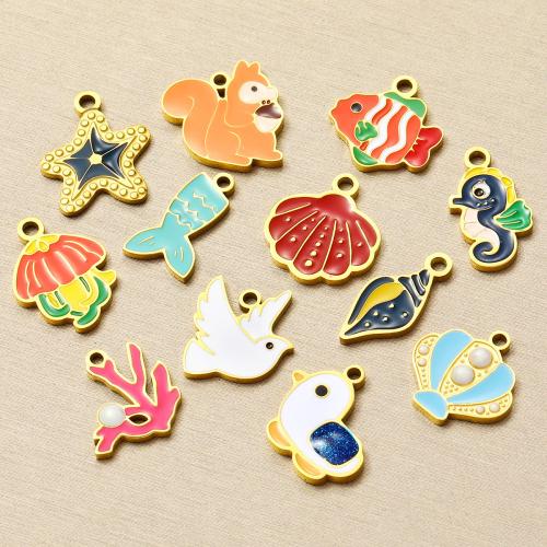 Stainless Steel Pendants, 304 Stainless Steel, with Plastic Pearl, gold color plated, DIY & enamel, more colors for choice, 3PCs/Bag, Sold By Bag