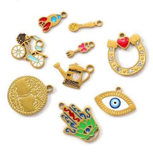 Stainless Steel Pendants, 304 Stainless Steel, gold color plated, DIY & enamel & with rhinestone, more colors for choice, -3PCs/Bag, Sold By Bag