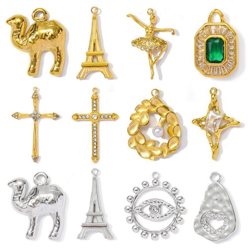 Stainless Steel Pendants, 304 Stainless Steel, with Plastic Pearl, gold color plated, DIY & micro pave cubic zirconia & enamel & with rhinestone, more colors for choice, 3PCs/Bag, Sold By Bag