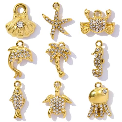 Stainless Steel Pendants, 304 Stainless Steel, gold color plated, DIY & with rhinestone, more colors for choice, 3PCs/Bag, Sold By Bag
