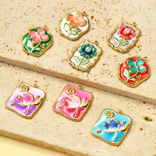 Stainless Steel Pendants, 304 Stainless Steel, with Plastic Pearl, gold color plated, DIY & with rhinestone, more colors for choice, 3PCs/Bag, Sold By Bag