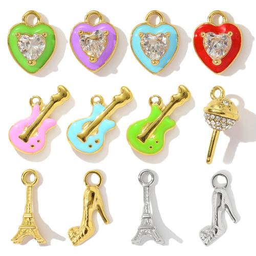 Stainless Steel Pendants, 304 Stainless Steel, gold color plated, DIY & micro pave cubic zirconia & enamel & with rhinestone, more colors for choice, 3PCs/Bag, Sold By Bag