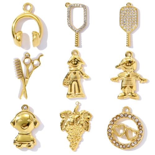 Stainless Steel Pendants, 304 Stainless Steel, gold color plated, DIY & with rhinestone, more colors for choice, 3PCs/Bag, Sold By Bag