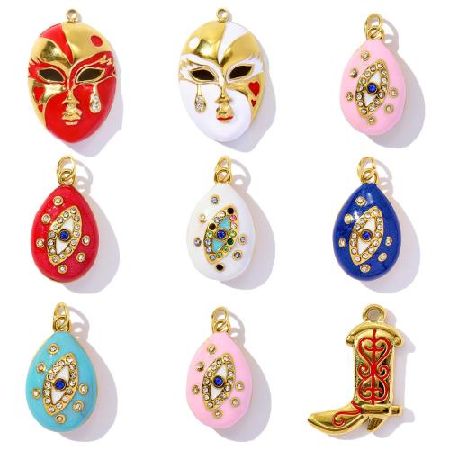 Stainless Steel Pendants, 304 Stainless Steel, gold color plated, DIY & micro pave cubic zirconia & enamel & with rhinestone, more colors for choice, 3PCs/Bag, Sold By Bag