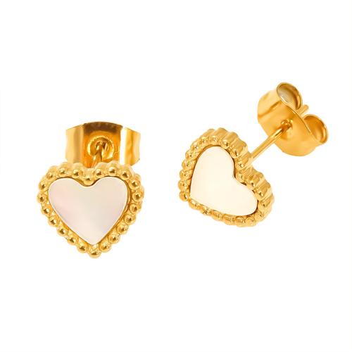 Stainless Steel Stud Earrings, 304 Stainless Steel, with Abalone Shell, 18K gold plated, fashion jewelry & different styles for choice & for woman, Sold By Pair