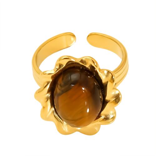 Stainless Steel Finger Ring, 304 Stainless Steel, with Cats Eye, 18K gold plated, fashion jewelry & different styles for choice & for woman, Sold By PC