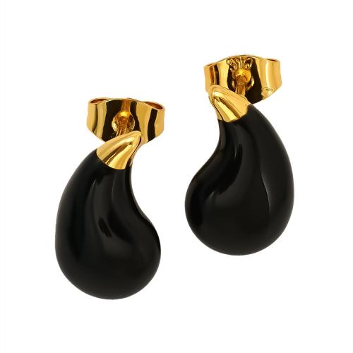 Stainless Steel Stud Earrings, 304 Stainless Steel, Teardrop, 18K gold plated, fashion jewelry & for woman & enamel, more colors for choice, Sold By Pair