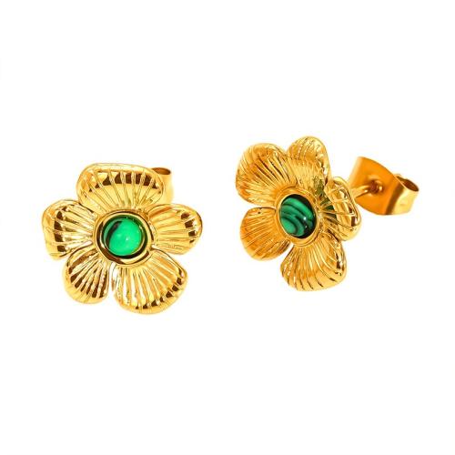 Stainless Steel Stud Earrings, 304 Stainless Steel, with turquoise, 18K gold plated, fashion jewelry & different styles for choice & for woman, Sold By Pair