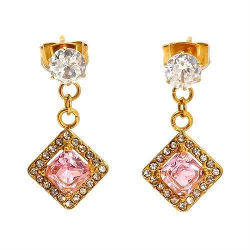Stainless Steel Drop Earring, 304 Stainless Steel, 18K gold plated, fashion jewelry & micro pave cubic zirconia & for woman, more colors for choice, Sold By Pair