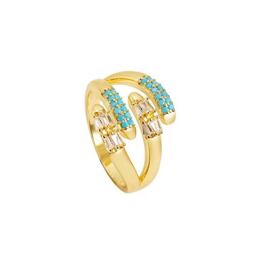 Brass Finger Ring, 18K gold plated, fashion jewelry & micro pave cubic zirconia & for woman, more colors for choice, Sold By PC