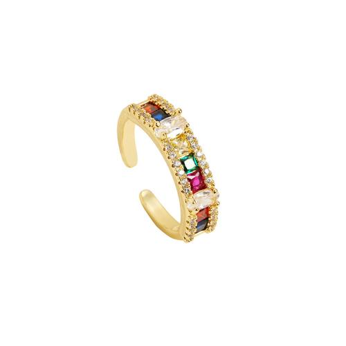 Brass Finger Ring, 18K gold plated, fashion jewelry & micro pave cubic zirconia & for woman, Sold By PC