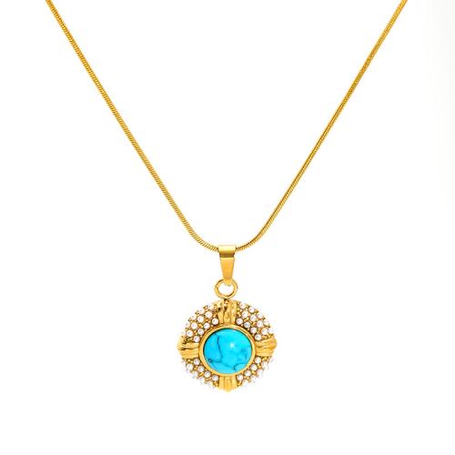 Stainless Steel Jewelry Necklace, 304 Stainless Steel, with turquoise & Plastic Pearl, 18K gold plated, fashion jewelry & different styles for choice & for woman, Sold By PC