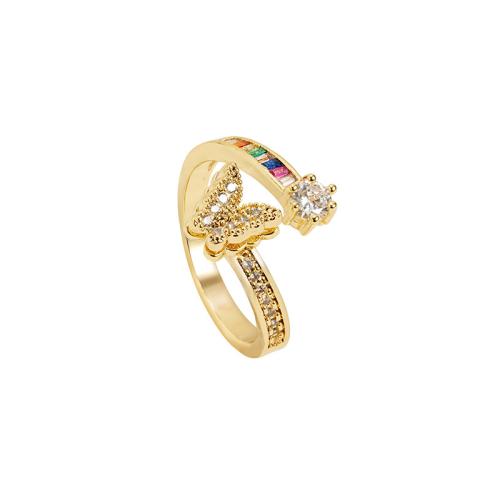 Brass Finger Ring, 18K gold plated, fashion jewelry & micro pave cubic zirconia & for woman, Inner diameter :18mm, Sold By PC